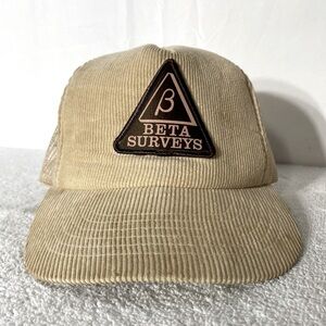 Vintage Beige Corduroy Beta Surveys Snap Back Mesh Back Trucker Hat